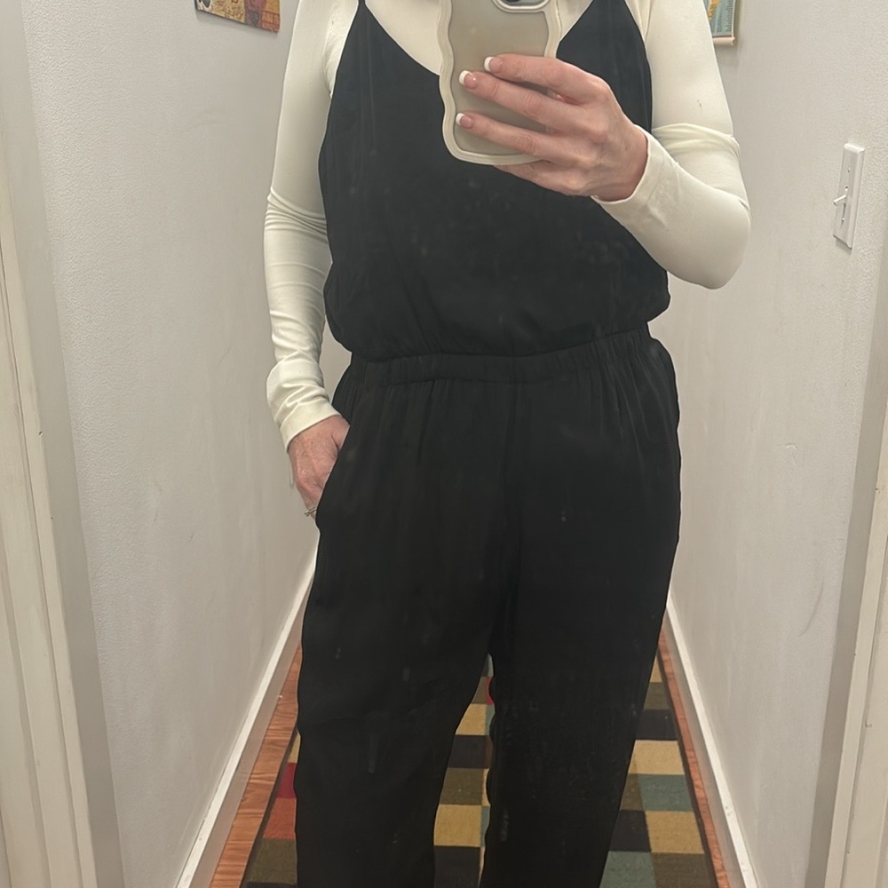 NWT Naked Zebra Black‎ Jogger-Style Classic Casual Silky Jumpsuit Size Large